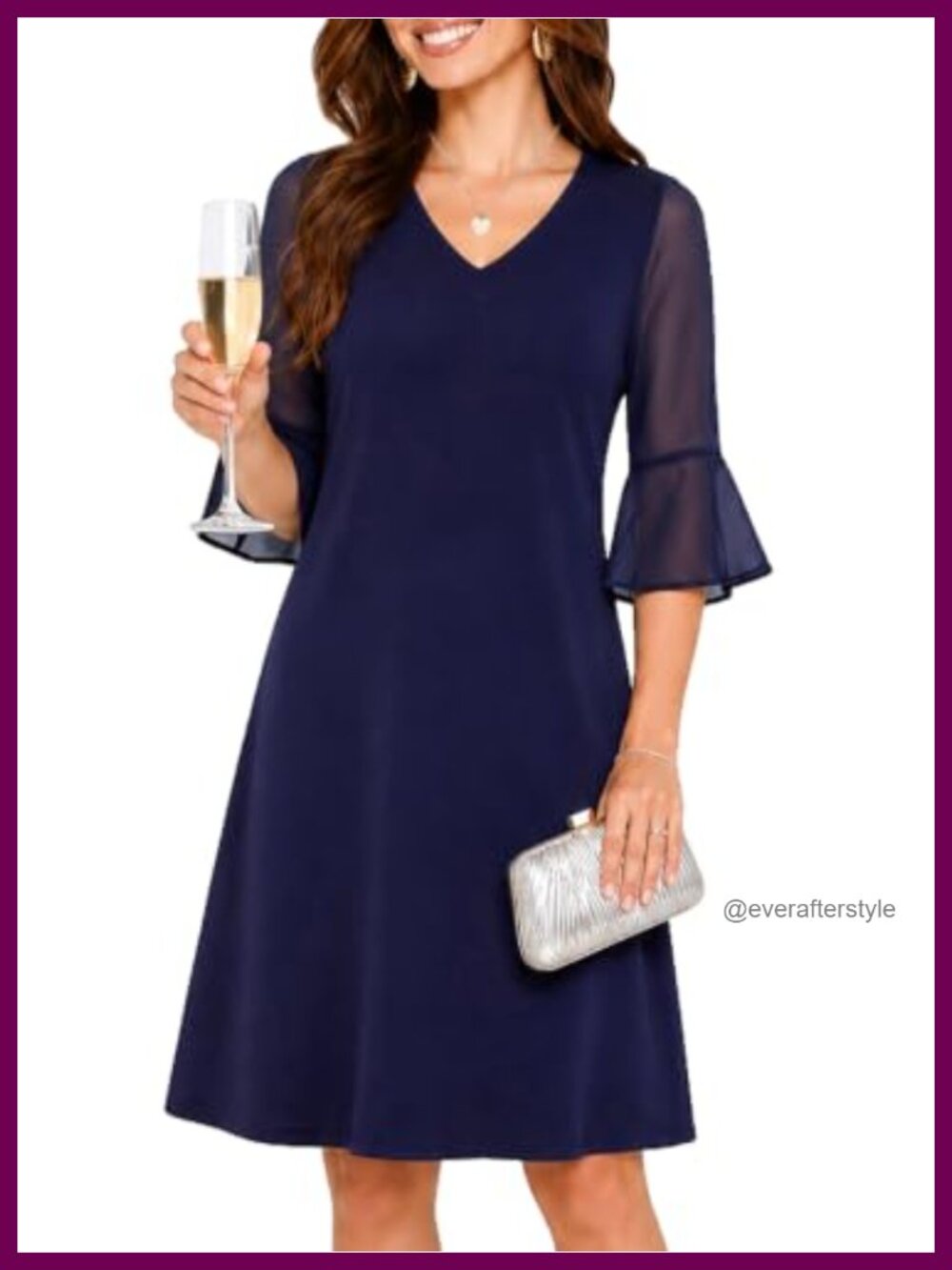 Womens Chiffon Cocktail Dress V-Neck A-Line Knee Length Wedding Guest